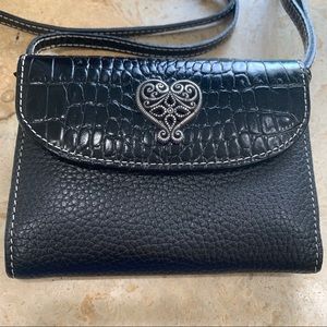 Brighton Crossbody Wallet Black Leather Adjustable